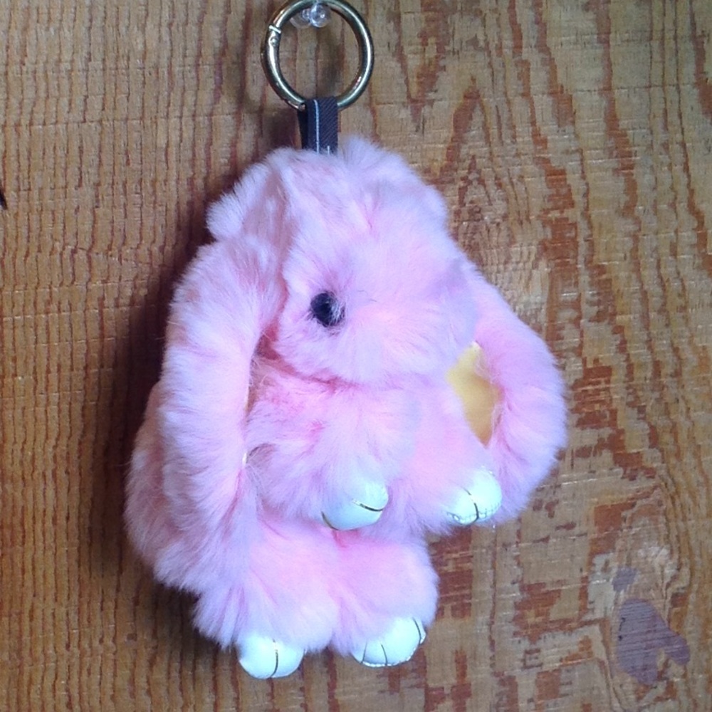 Cute Real Rabbit Fur Pink Bunny Keychain Charm